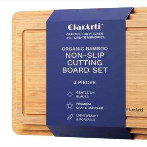 Organic Bamboo Cutting Boards for Kitchen – Set of 3 Non-Toxic Wood Cutting Board with Non-Slip Design – Durable Anti-Slip Bamboo Boards for Chopping & Serving