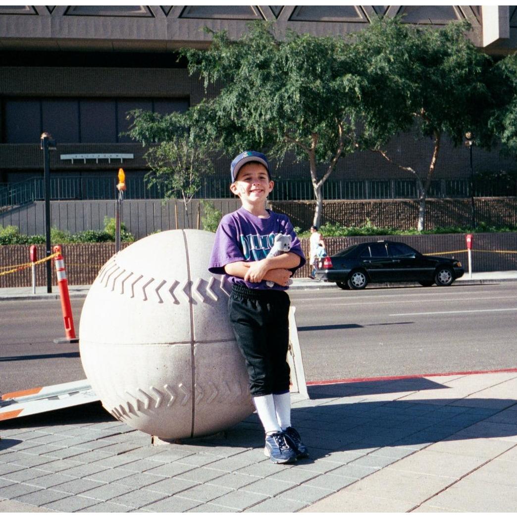 Mark posing at an Arizona Diamondbacks game (2001)