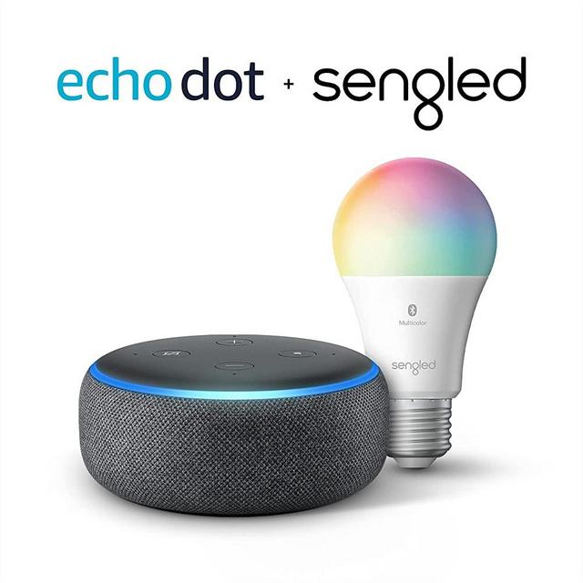 Echo Dot (3rd Gen) - Smart speaker with Alexa - Charcoal with Sengled Bluetooth Color bulb