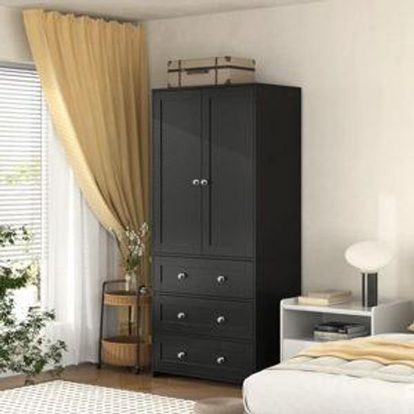 Latitude Run® 2-Door Sandrea With Mirror, Wardrobe Closet With 3 Drawers & Reviews | Wayfair