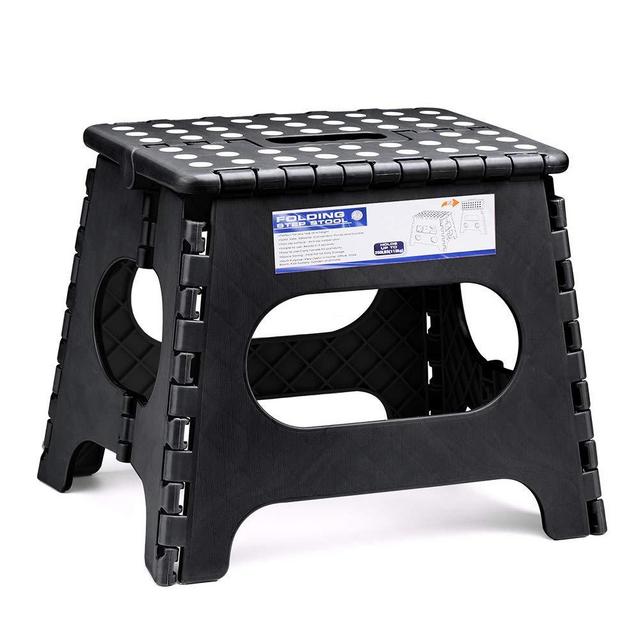 Acko Folding Step Stool for Adults- Lightweight Plastic Stepping Stool. Foldable Step Stool Hold up to 300lbs Non Slip Collapsible Stool Black