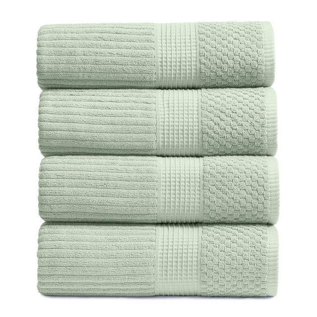 Springtree Home 100% Cotton Bath Towel Set of 4 | Super Soft & Absorbent with Quick-Dry Fibers | 4 Bath Towels | Textured and Durable Cotton | Krista Collection - Eucalyptus