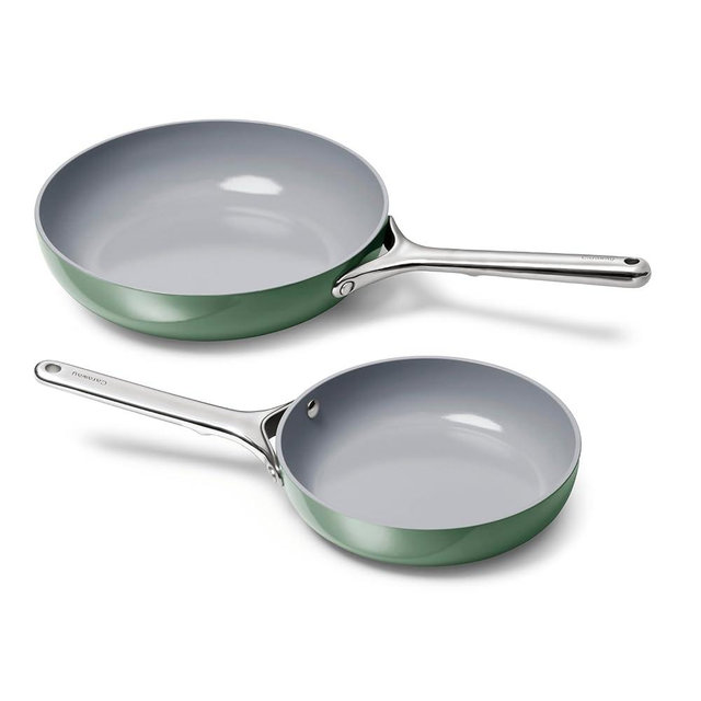 Caraway Fry Pan Duo - Nonstick Ceramic Frying Pan (8" & 10.5”) - Non Toxic, PTFE & PFOA Free - Oven Safe & Compatible with All Stovetops (Gas, Electric & Induction) - Sage