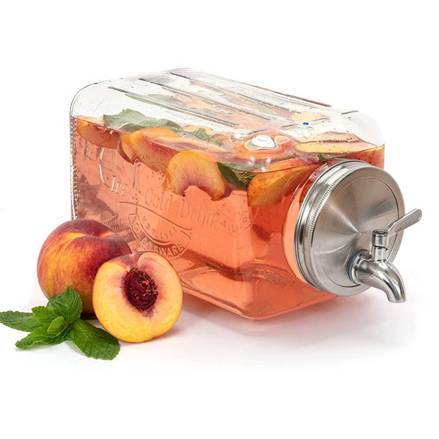 Glass Ice Bucket - 100% Leakproof Stainless Steel Spigot - Drink Dispenser for Fridge, Liquid Laundry Detergent Dispenser, Beverage Dispenser for Parties, Water Dispenser Countertop, 1.5-Gallon Jug