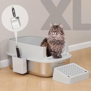 PAWSPIK Stainless Steel Cat Litter Box & Metal Scooper, X-Large, Light Gray - Chewy.com