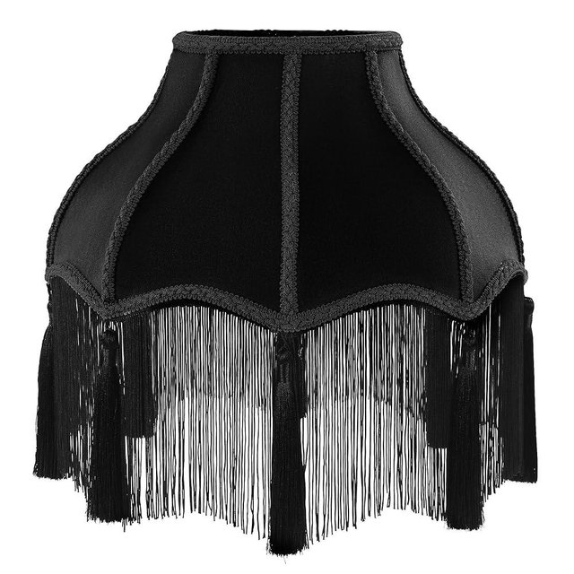 MABOZOO Victorian Lamp Shade, Velvet Vintage Lampshade with Tassel and Fringe, 6.4"x13"x12.3" Bell Shape Scallop Lampshades for Table, Floor and Bedside Lamps (Black)