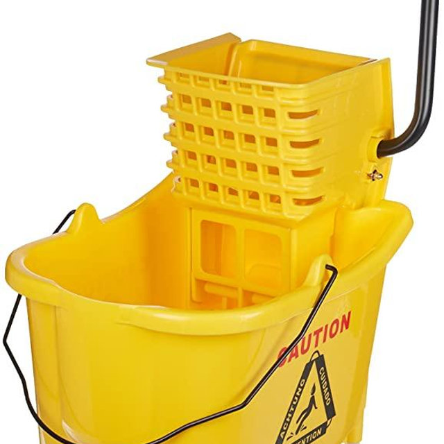 AmazonBasics Side Press Wringer Combo Commercial Mop Bucket on Wheels, 35 Quart, Yellow