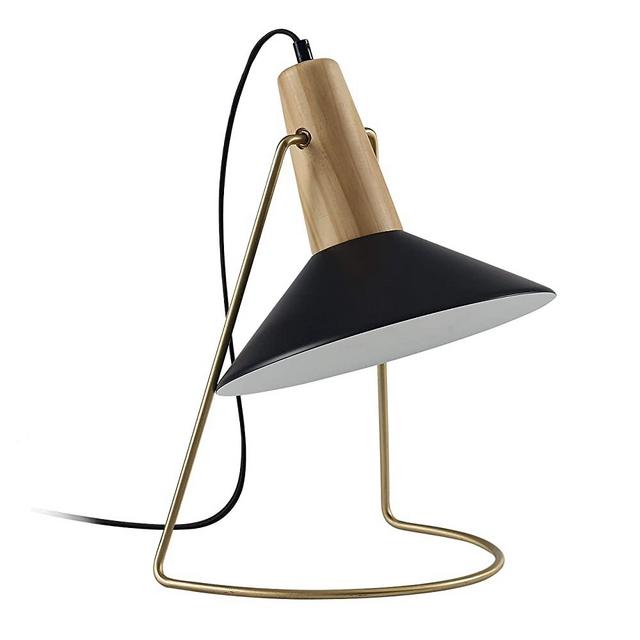Ambiore Industrial Table Lamp, Modern Nightstand Lamp Eye-Caring Bedside Desk Lamp with E26 LED Bulb, Steel Matt Shape Table Lamps for Living Room Bedroom Office Black