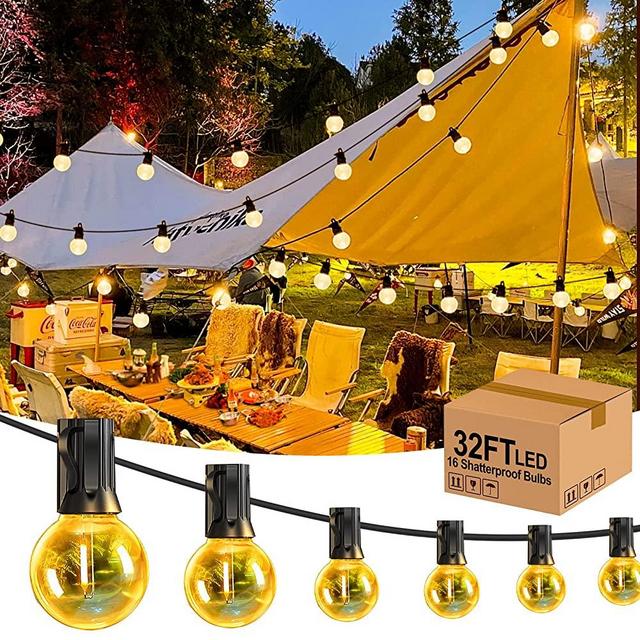 32FT Outdoor String Lights Outside Patio LED G40 Light with 16 Shatterproof Plastic Bulbs UL Listed Hanging Lighting for Backyard Balcony Bistro Decor