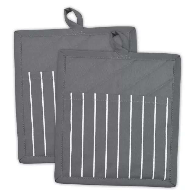 Grey Stripe Pocket Oven Mitts (Set of 2)