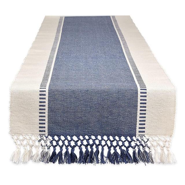 DII Dobby Stripe Woven Table Runner, 13"x72", French Blue