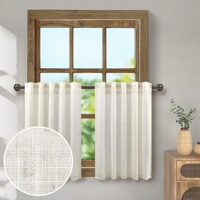 Farmhouse Kitchen Curtains 30 Inch Length for Small Bedroom Back Tab Pocket Light Airy Breathable Linen Cafe Tiers Boho Casual Semi Transparent Short Half Window Curtain for Bathroom 30x30 Cream Ivory