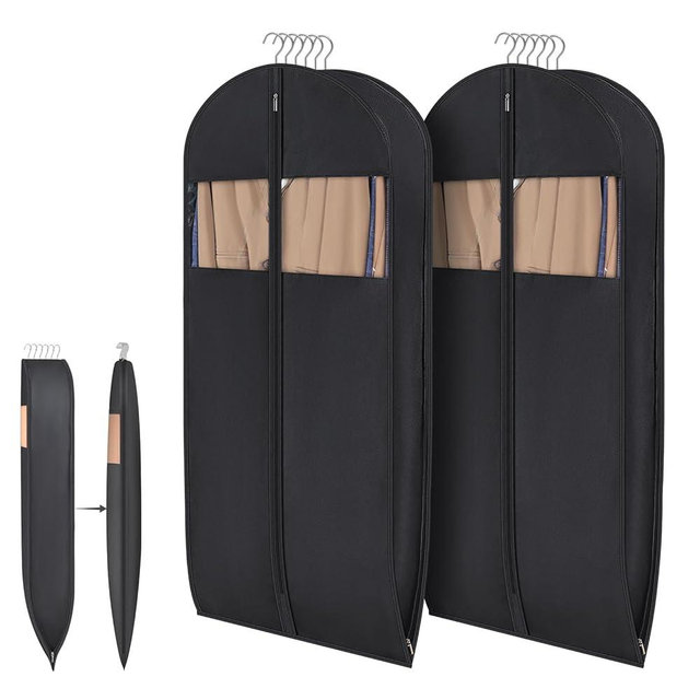 Syeeiex 54'' Garment Bags for Hanging Clothes with 8'' Gussets,Space Saving Hanging Garment Bag with Self Compression Zipper - Save 50% Space-Can Hold 6 Down Coats,8 Fur & Winter Coats,20 Shirts(2PCS)