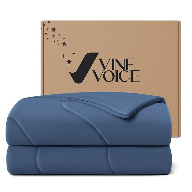 Vine Voice Cooling Blanket Comforter Hot Sleepers King/Cali King Soft Cooling Blanket, Double-Sided Cool Bedding for Night Sweats, All-Season Lightweight Comforter(106 * 90inch, Midnight Blue)