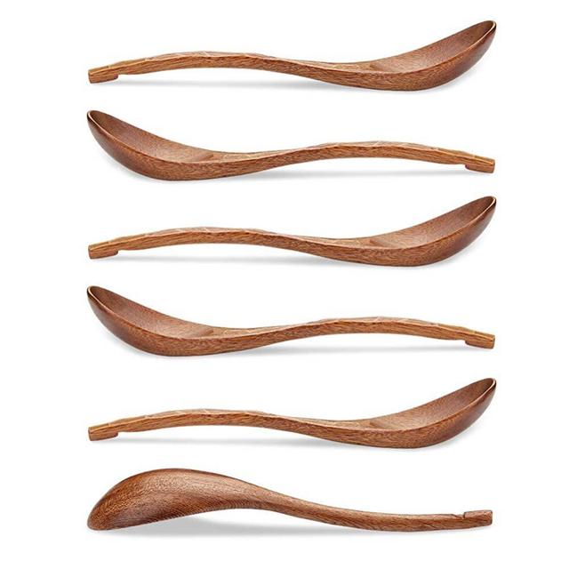 Spoons, Soup Spoons, AOOSY 6 Pieces 7.95 inches Japanese Natural Plant Ellipse Sapele Wooden Spoon Set for Cooking Mixing Stirring Honey Tea Soda Dessert Coconut Bowl Nonstick Pots Kitchen(Matte)