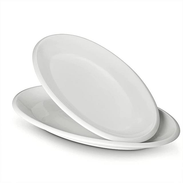 DOWAN White Serving Platters, 15.7 Inches Oven Safe Serving Tray, Porcelain Dinner Platters for Appetizers Meat Snacks, Oval Serving Dishes for Father’s Day, Parties, Set of 2