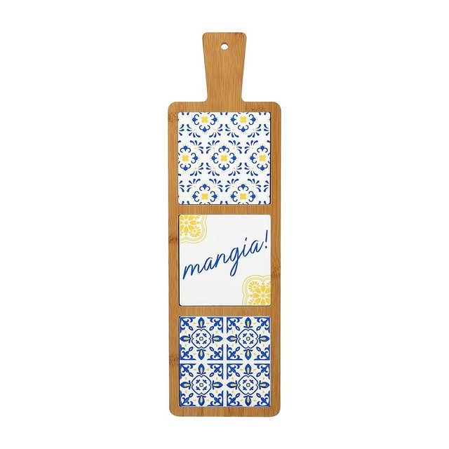 Pavilion Gift Company- Mangia! - 16.5" Bamboo Ceramic Heat Resistant Trivet Summer Italian Mediterranean Kitchen Decor