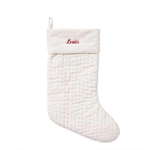 Channel Quilted Velvet Personalized Stocking, Ivory - Medium 9"x15.5"