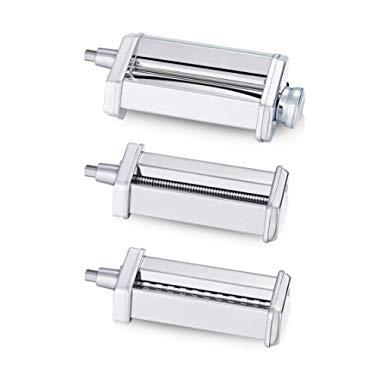 3 Piece Pasta Roller Cutter Attachment Set Compatible with KitchenAid Stand Mixers, Included Pasta Sheet Roller, Spaghetti Cutter, Fettuccine Cutter Maker Accessories and Cleaning Brush