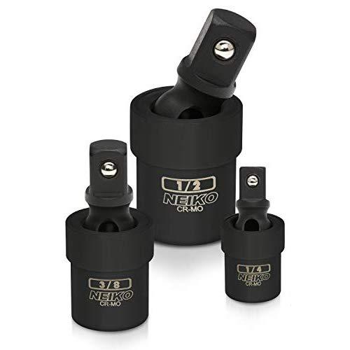 Neiko 02486A Black Complete Impact Universal Joint Socket Swivel Set, 3 Piece, Cr-Mo | ¼, 3/8, ½-Inch Drive
