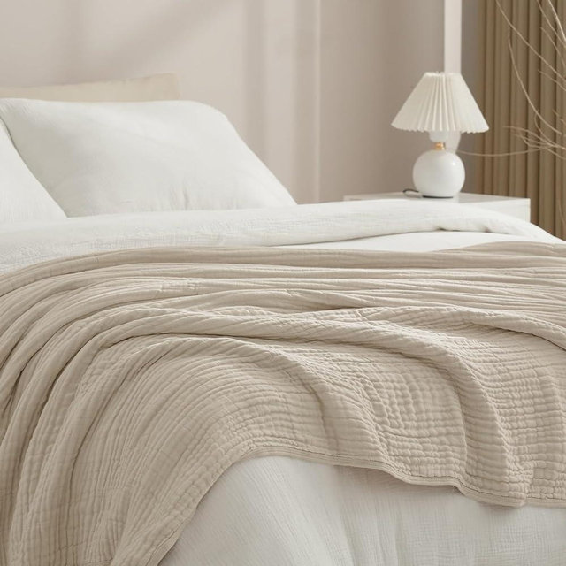 PHF Cooling Muslin Blanket King Size 104"x80", 6-Layer Lightweight Gauze Blanket Made from 35% Rayon Derived from Bamboo & 65% Cotton, Breathable & Ultra Soft Cozy, Aesthetic Home Decor, French Oak
