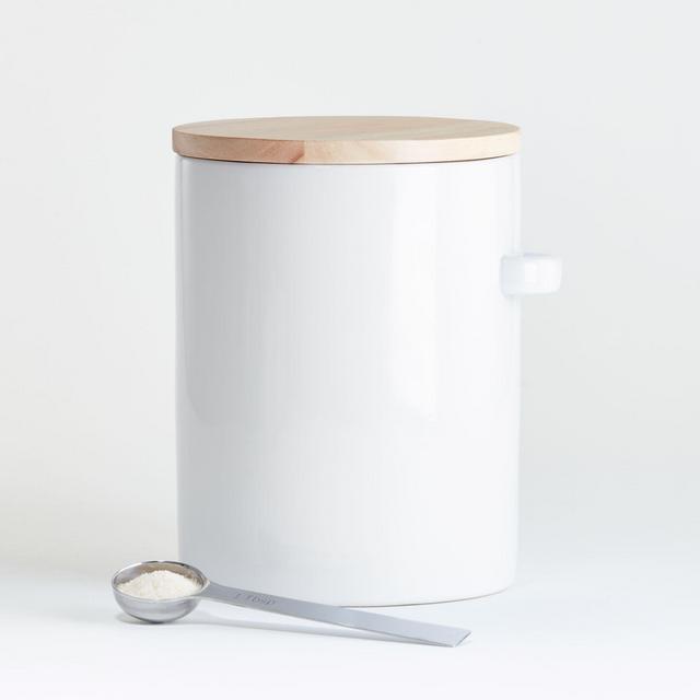 Large White Canister with Scoop.