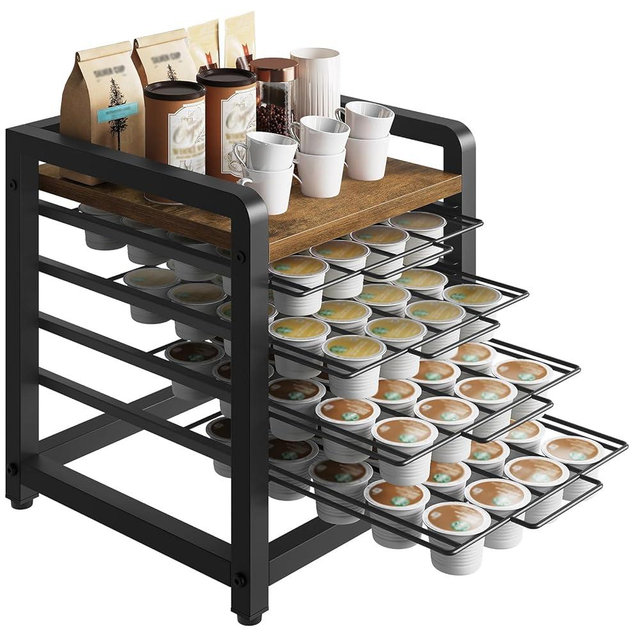 YATINEY Coffee Pod Drawer Holder, 4 Tier Organizer for K Cup, 80 Pods Capacity, Spacious Storage Rack for K Cup, Space Saving, Easy Assembly, for Kitchen, Rustic Brown KH04BRY1