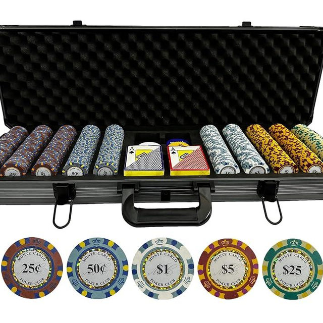 500 Piece Monte Carlo Low Denomination Poker Chip Set - 14g Heavy Clay Casino Grade Small Stakes Monte Carlo Poker Chips Small Denomination Cash Game Set