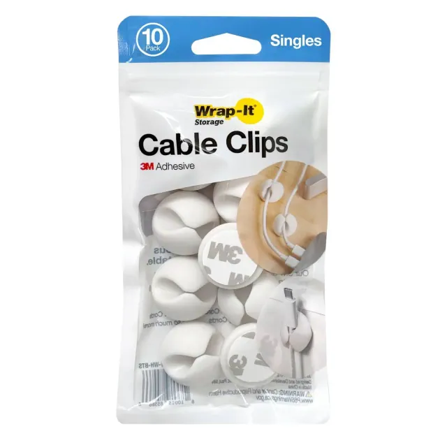 Wrap-It Cable Clips Single 10pk White