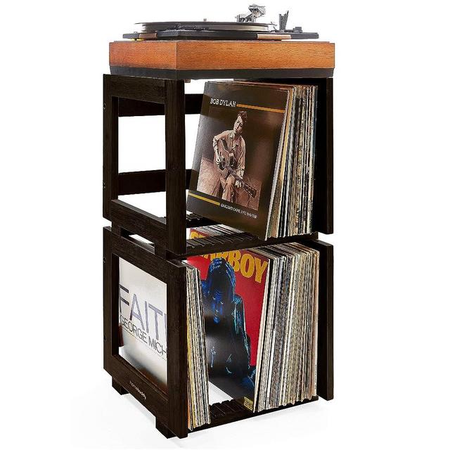 HomeBuddy Dark Brown Vinyl Record Storage Set of 2 - Vinyl Record Holder for Albums, 2x Record Crates for Vinyl 75 LPs Crates Wood, Wooden Crate Vinyl Record Storage Box, Record Player Stand With Storage Vinyl Rack Shelf