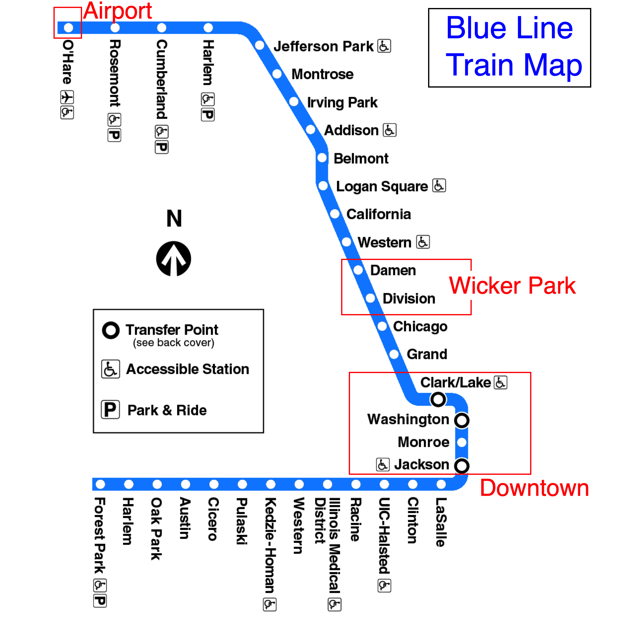 Map of the Chicago Blue Line Train System