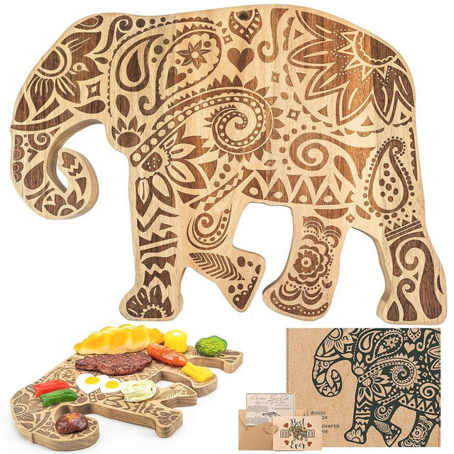 Elephant Shaped Charcuterie Board, Elephant Gifts for Mother Women Elephant Lover,Funny Acacia Wood Cutting Board for Kitchen Party, Elephant Decorative Cheese Board