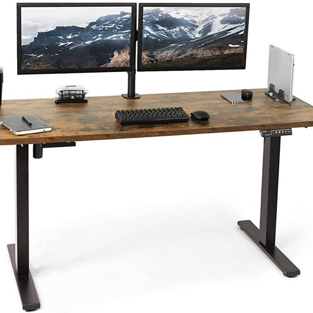 VIVO Electric Height Adjustable 60 x 24 inch Memory Stand Up Desk, Vintage Brown Solid One-Piece Table Top, Black Frame, Standing Workstation with Preset Controller, DESK-KIT-1B6N