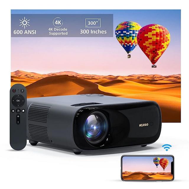 NexiGo PJ40 Movie Projector, Native 1080P, 4K Supported, 300 Inch, Auto Vertical Keystone, Zoomable, 20W Speakers, WiFi, Bluetooth 5.1, Compatible w/TV Stick, iOS, Android (Black)