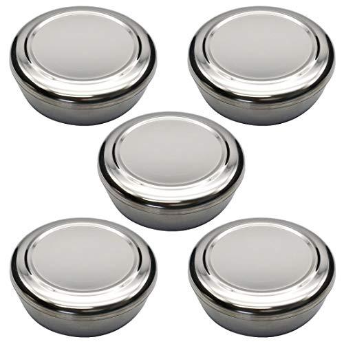 Korean Traditional Stainless Steel Good Fortune Rice Bowl with Lid Set (Silver 5Pcs)