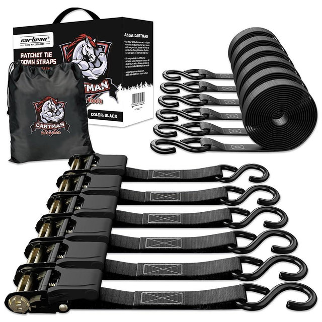 Cartman 1" x 15' Ratchet Tie Down up to 1500lbs 6pk in Carry Bag, Cargo Straps