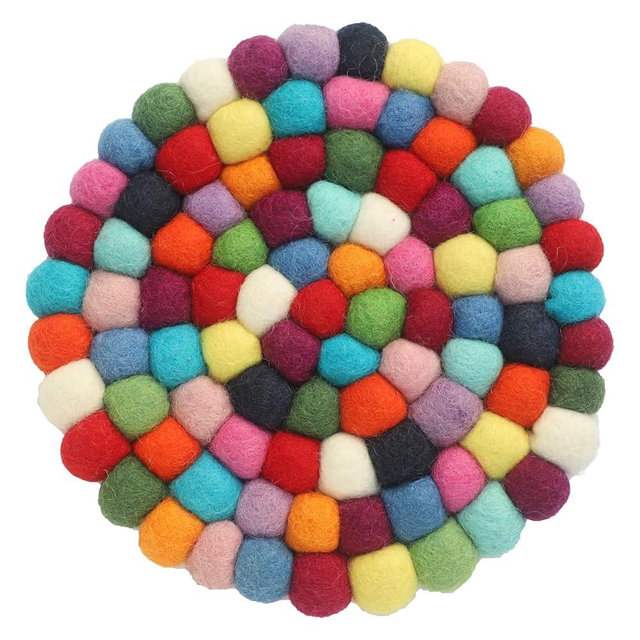 Ezhippie 20 CM Woollen Pot Trivet with Heat Resistance, Handmade Non Slip Pan Holder from Nepal, Trivets for Kitchen, Pots, and Pans Protect Tables and Worktops, Absorbent Felt Ball Pad, Round-3