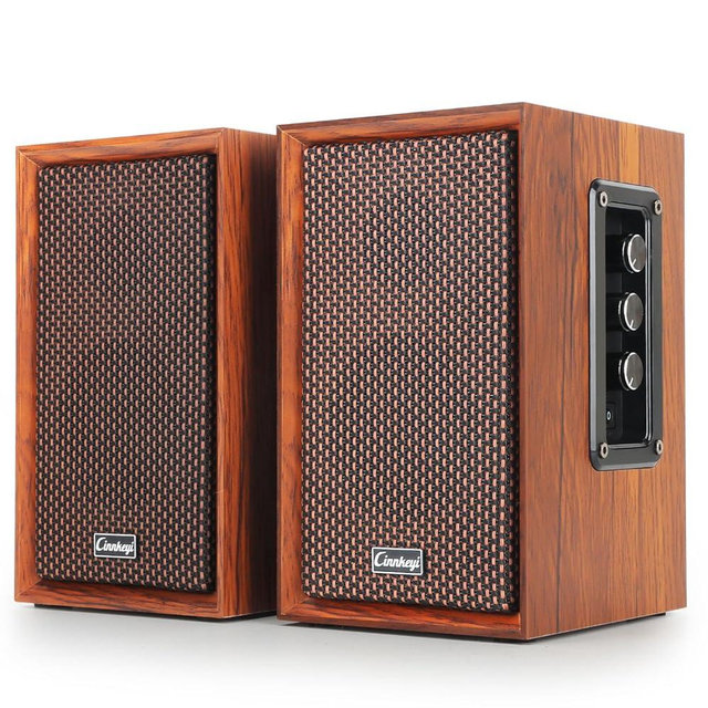 cinnkeyi 【2026 Upgraded】 Active Bookshelf Speakers – 40W Hi-Fi (DSP) Computer Speakers with Powerful Bass, Bluetooth/USB/RCA/AUX Inputs – 2.0 Wooden PC/TV Speakers for Laptop, Turntable