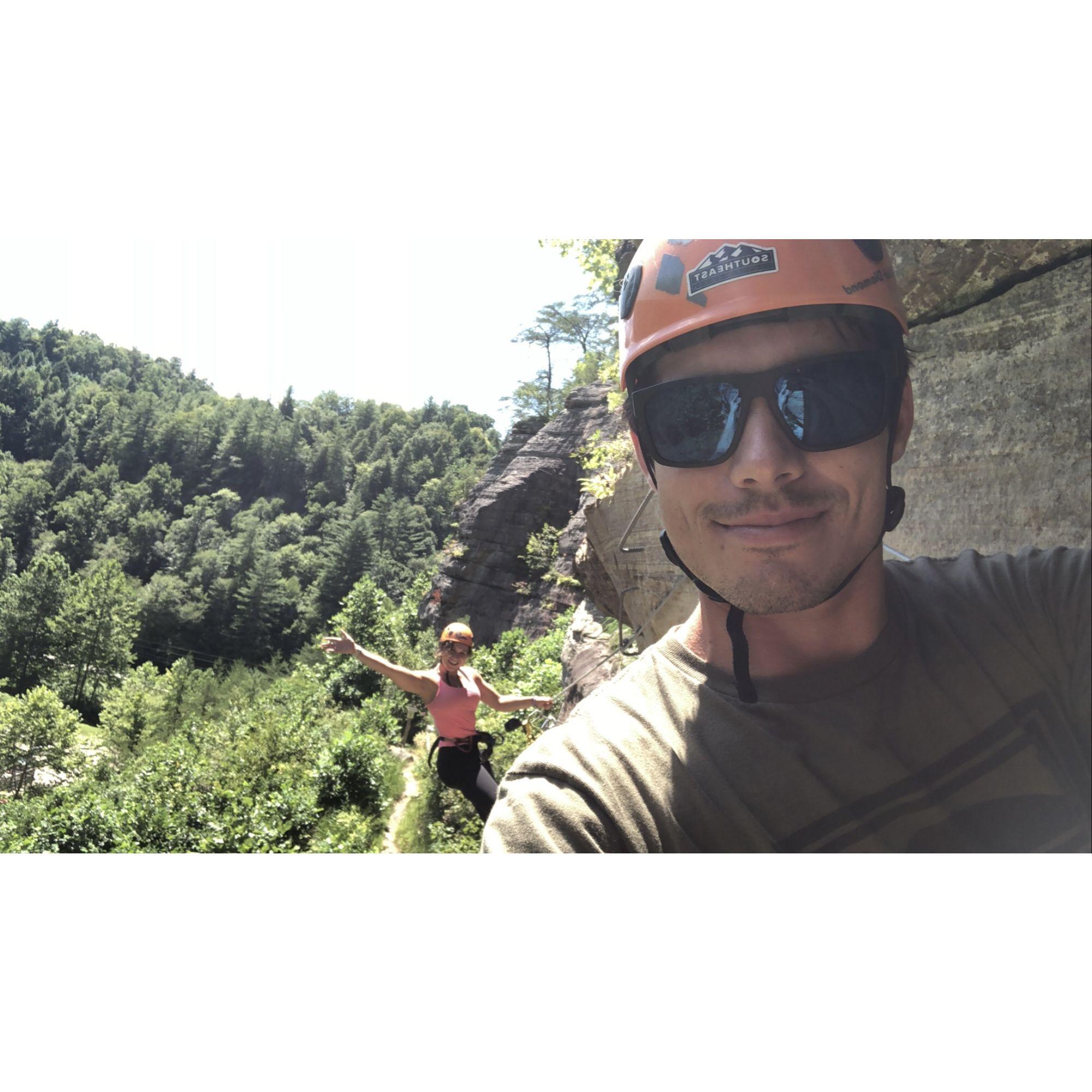 Via ferrata mountain climbing in Torrent Falls, Kentucky