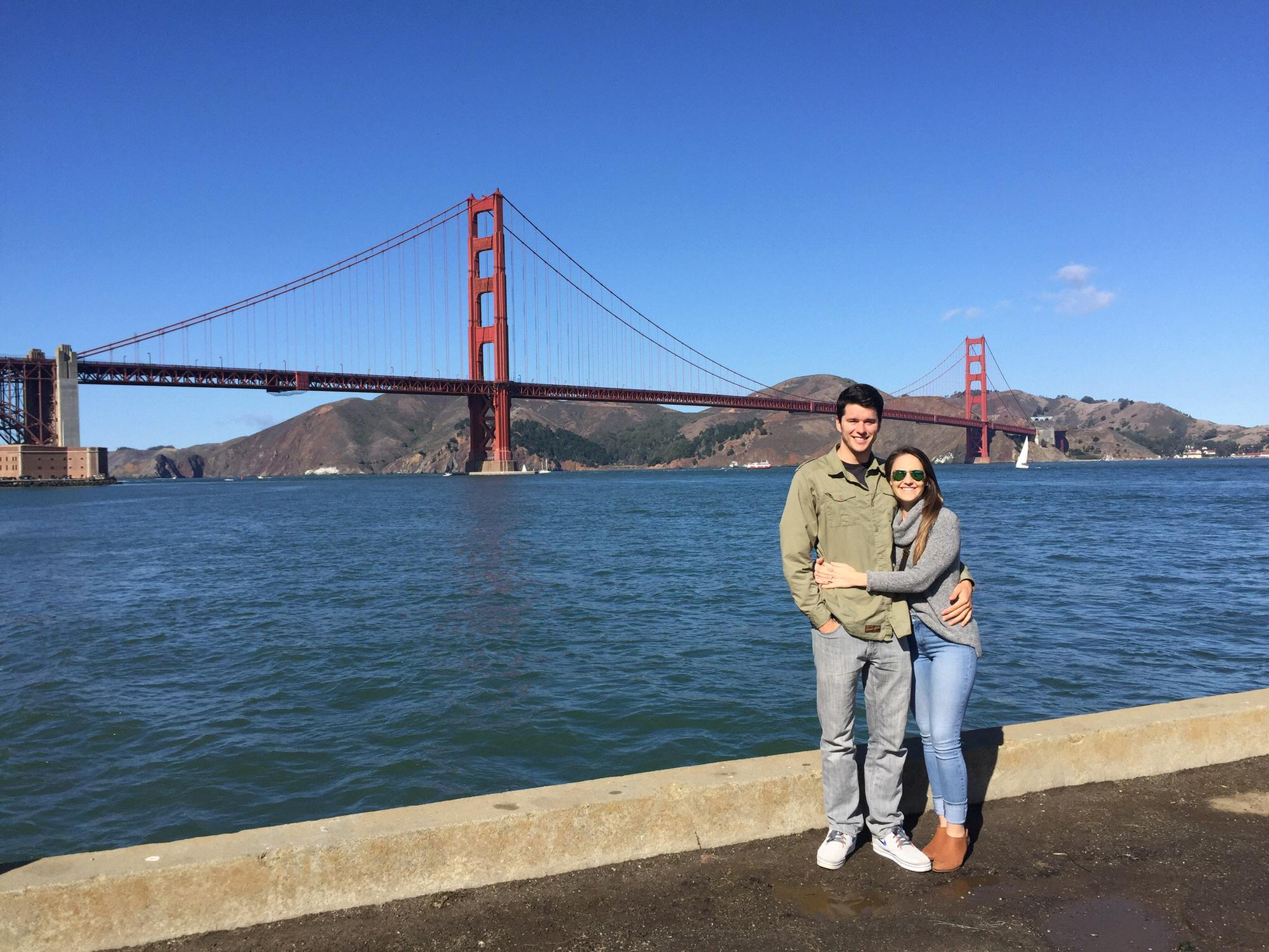 One of our many photos with the Golden Gate Bridge. When we first started dating we decided a fun date idea would be to walk across the bridge. It was a great way to get to know each other better.