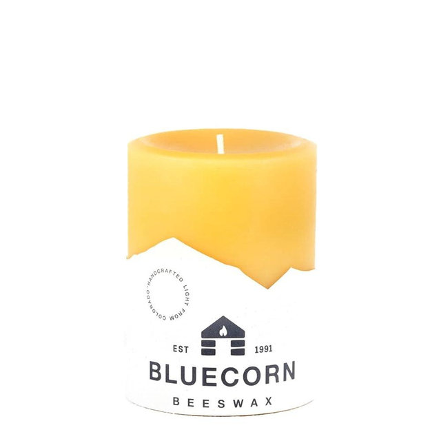 Bluecorn Beeswax 100% Pure Beeswax Pillar Candles | Natural Beeswax Candles, Unscented Yellow Candles | Soy, Paraffin, & Fragrance Free | 3x4, 60 Hour Burn Time | Handmade in Colorado