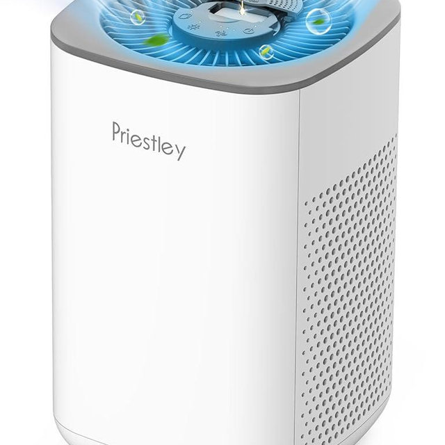 Priestley Small Air Purifiers for Home Bedroom Dorm Office Desktop, 20dB Quiet 3-in-1 HEPA Air Purifier with Essential Oil Diffuser, Air Filters Smoke, Allergies, Pet Dander, Odor, Dust