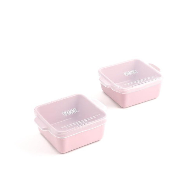 Souper Cubes Stoneware 2.0-5" x 5" Baking Dishes for Oven, Made in USA, Premium Mini Ceramic Baking Dishes with Silicone Covers for Individual Portions, Set of 2 - Cotton Candy