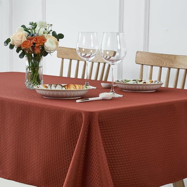 maxmill Rectangle Weaved Design Tablecloth Waterproof Spillproof Wrinkle Free Fall Table Cloth, Kitchen Dining Room Thanksgiving Decoration Table Cover Halloween Party, 52 x 70 Inch, Rustic Brick