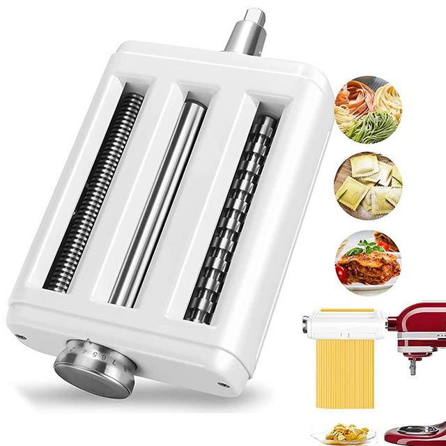 Pasta Maker Attachment for All KitchenAid Mixers, Noodle Maker 3 in 1 Set of Pasta Sheeter Fettuccine Cutter Spaghetti Cutter and Cleaning Brush, Kitchen aid Mixer Accessories White
