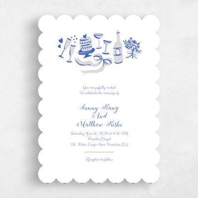 Blue Scalloped Wedding Invitation - Remi Classic