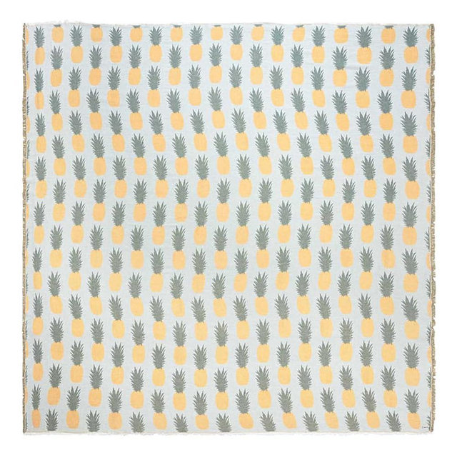 Sand Cloud Extra Large King-Size Turkish Blanket & Comforter (Pineapple Party) - 100% Organic Turkish Cotton & Jacquard Weave with Fringe Tassels - Soft, Comfy & Cozy Throw & Beach Blanket - 90" x 90"