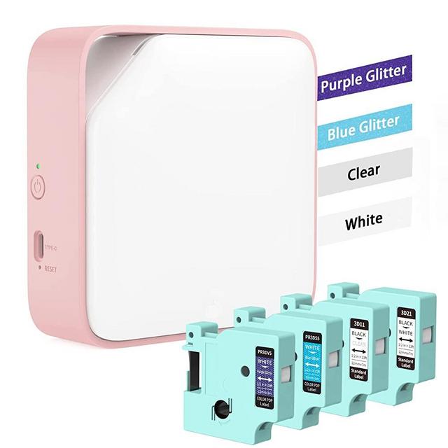 Vixic Label Maker D1600 Label Maker Machine with Tape, Bluetooth Label Printer, Portable Cute Labeler with Multiple Fonts Icons for Labeling Home Office School Organization, Type-C Rechargeable, Pink