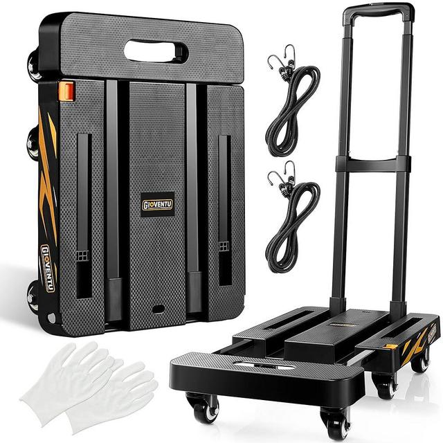 Heavy-Duty Foldable Dolly Cart Hand Truck (440 lbs), Portable Utility Trolley with 6 Wheels & 2 Elastic Ropes, Ideal for Luggage, Moving, and Shopping (Hand Truck)
