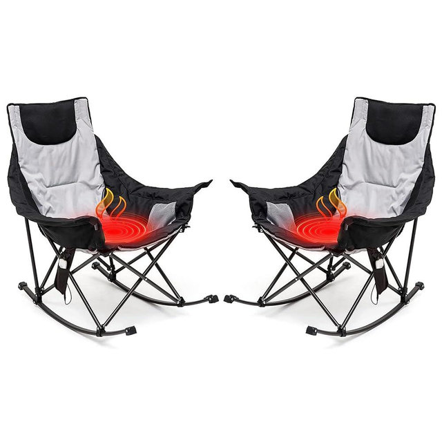 SUNNYFEEL Oversized Heated Camping Chair 2 Pack, Folding Rocking Camping Chairs with Luxury Padded Recliner,Carry Bag, 500 LBS Heavy Duty for Lawn/Outdoor/Picnic/Patio, Portable Rocker Camp Chair